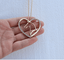 Load image into Gallery viewer, Crystal Heart Shaped Horse Pendant Necklace
