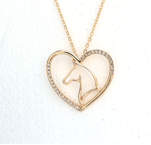 Crystal Heart Shaped Horse Pendant Necklace