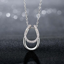 Load image into Gallery viewer, 925 Sterling Silver and Crystal Double Horseshoe Pendant Necklace
