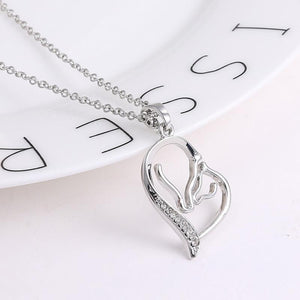 Pure Sterling Silver Mother's Heart Horse Necklace